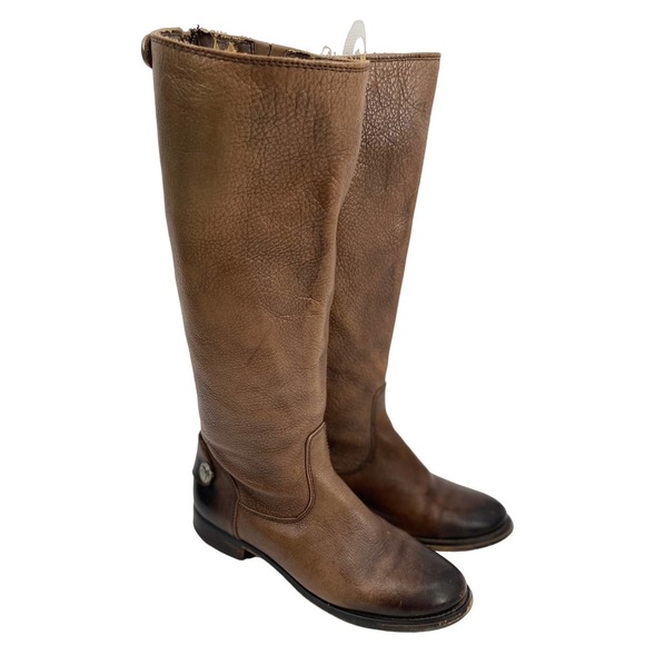 Arturo Chiang Shoes - Arturo Chiang Women 6.5 Brown Destressed Leather Riding Boots Zip Button FLAWED